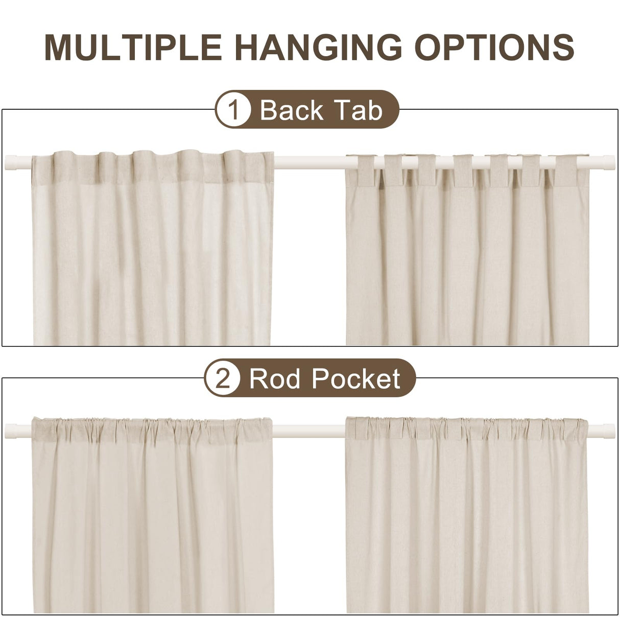 ASPMIZ Cotton Linen Farmhouse Curtains Boho Rustic Button Drapes, Linen Window Curtain Panels, Blue Stripe Country Curtain for Living Room, Modern Back Tab Blackout Curtains 52 x 84 Inch, 2 Panels ASPMIZ