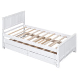Merax Classic Solid Wooden Bed Farme with Trundle Bed and Drawers Storage Sofa Bed for Living Room Bedroom Guest Room Space Saving,White Merax