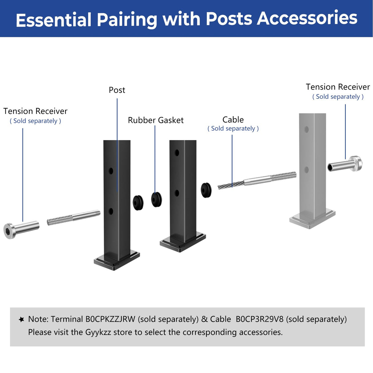 Gyykzz 42" Cable Railing Post 2 Pack, Matte Black Stainless Steel T304 Level Drilled Railing Posts for Cable Railing Kit System, Flat Top Heavy-Duty Deck Post for Indoor Outdoor with Cable Grommets Gyykzz