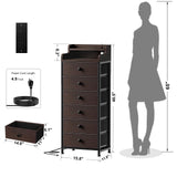 REAHOME Dresser for Bedroom with Charging Station and LED Lights, 6 Drawers Dresser Brown Chest of Drawers with Shelves, Tall Night Stand with Sturdy Steel Frame & Wood Top for Bedroom - Dark Brown REAHOME