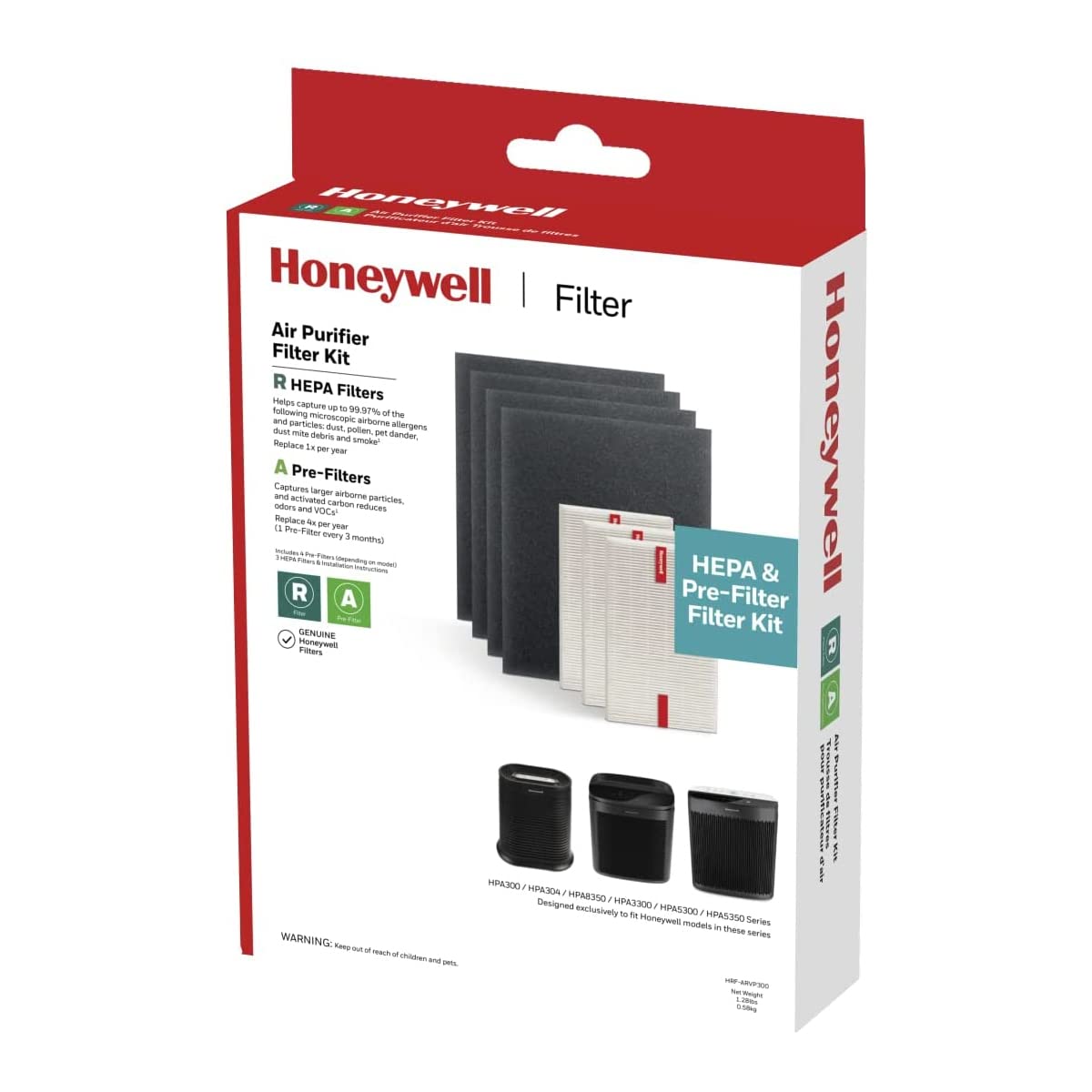 Honeywell HEPA Air Purifier Filter Kit – Includes 3 HEPA R Replacement Filters and 4 A Carbon Pre-Cut Pre-Filters – Airborne Allergen Air Filter Targets Wildfire/Smoke, Pollen, Pet Dander, and Dust Honeywell