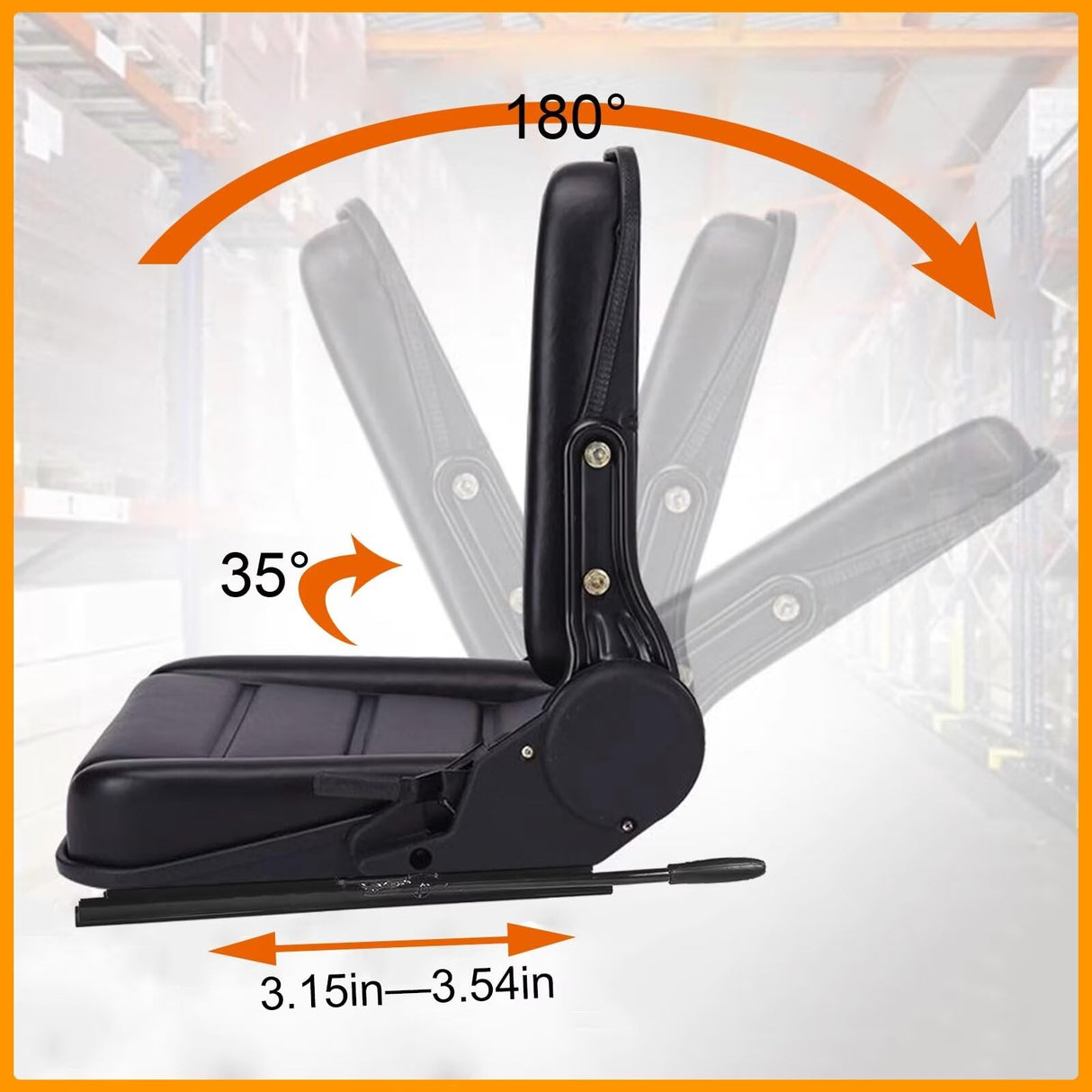 Universal Fold Down Forklift Seat Tractor Replacement Black PVC Mower with 180° Adjustable Backrest Angle, Armrests, Belt and Slide Fits Most Heavy Mechanical Tenqa