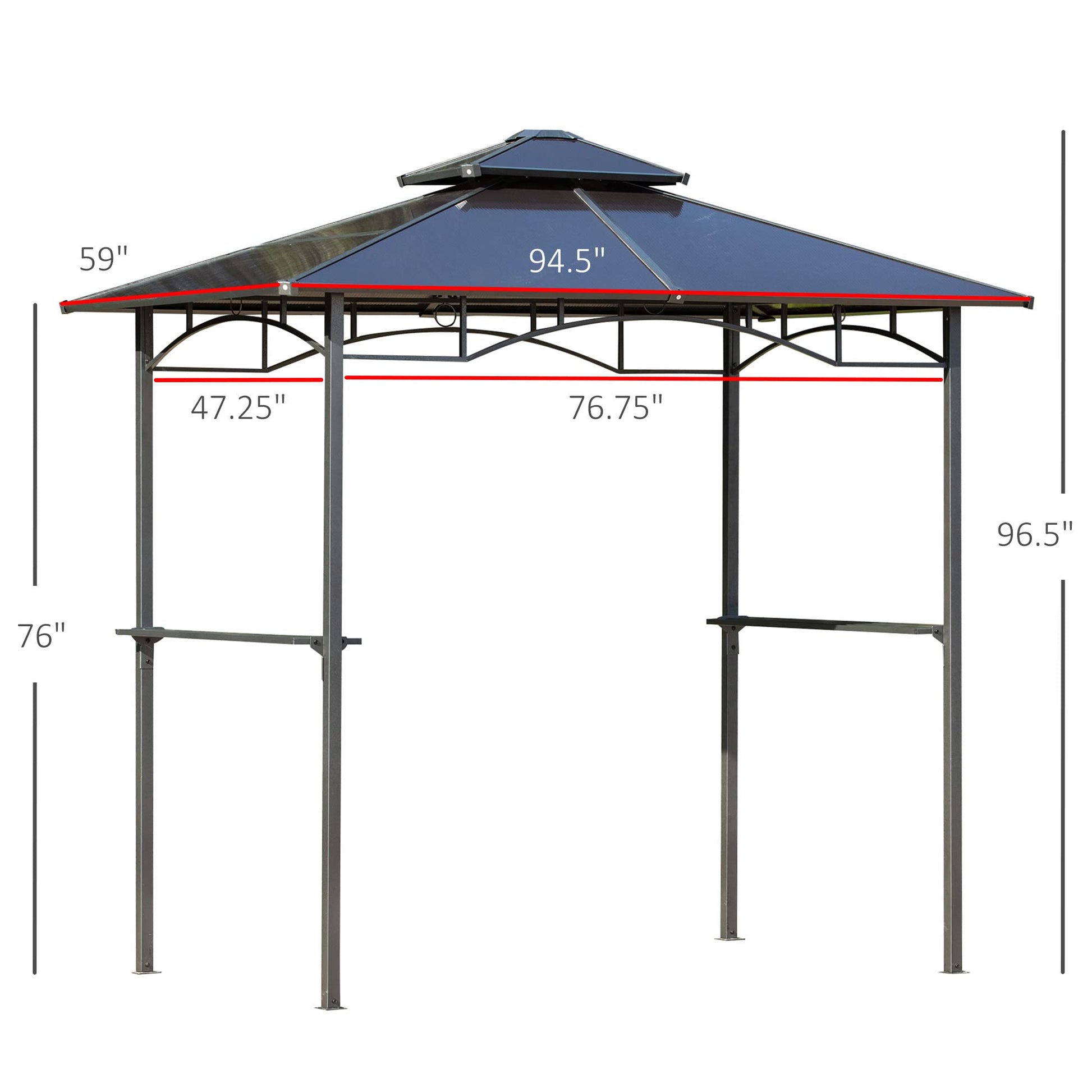 Outsunny 8' x 5' Barbecue Grill Gazebo Tent, Outdoor BBQ Canopy with Side Shelves, and Double Layer PC Roof, Brown - WoodArtSupply