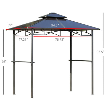 Outsunny 8' x 5' Barbecue Grill Gazebo Tent, Outdoor BBQ Canopy with Side Shelves, and Double Layer PC Roof, Brown - WoodArtSupply