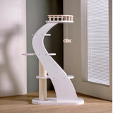 SHENGOCASE Modern Stylish 52.4 inches Tall Wooden Cat Tree Tower, Aesthetic Cat Condo Ladder with 5-Level Big Perch Platform Bed for Window Large Scratching Post SHENGOCASE