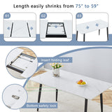 FURNITO 7 Piece Dining Table Set, 59"-75" Extendable Dining Room Table Set with 6 Upholstered Chairs, White Kitchen Table Chairs Set for Living Room, Apartment, Easy to Assemble FURNITO