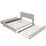 Ball & Cast Queen Size Bed Frame with 2 Drawers and 1 Twin XL Trundle, Linen Upholstered Platform Bed with Button Tufted Headboard and Wood Slats Support, No Box Spring Needed,Beige Ball & Cast