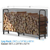 AMAGABELI GARDEN & HOME 8ft Firewood Log Rack With Cover Combo Set Waterproof Outdoor Log Holder Fireplace Heavy Duty Wood Stacker Patio Pit Storage AMAGABELI GARDEN & HOME