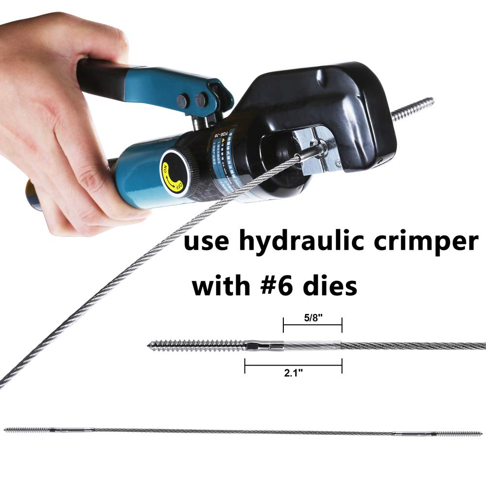 Steel DN Mate 70 Pack T316 Stainless Steel Right&Left Handed Thread Swage Lag Screws for Wood Post of 1/8" Steel Cable Railing Kit, Cable Railing Hardware, DIY Wood Baluster, Wrench Included DM35 Steel DN Mate