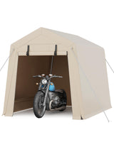 GarveeLife 6x8 FT Portable Outdoor Storage Shed with 2 Roll-Up Zipper Doors & Vents, 240G Heavy-Duty Shelter Waterproof PE Tarp, UV-Resistant Carport for Motorcycle, Firewood, Tools -Khaki GarveeLife