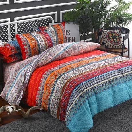 Goodidea Striped Bohemian Comforter Set Queen Size 3 Pieces Boho Hippie Geometric Bedding Set Soft Breathable Reversible Microfiber Boho Comforter with 2 Pillowcases(20"x26") Goodidea