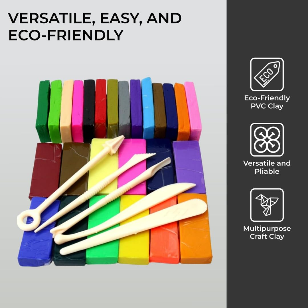 H&S Polymer Clay Modeling Kit – 26 Colors, 5 Sculpting Tools – Oven Bake Molding Set for Kids & Adults H&S