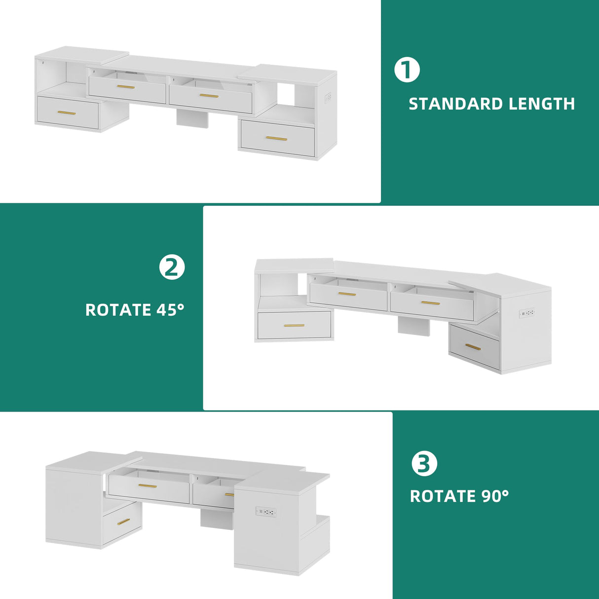 YITAHOME TV Stands for Living Room, Deformable TV Stand for 75 inch TV, Modern TV Stand w/Power Outlets, LED Entertainment Center with Storage, TV Console Cabinet, White YITAHOME