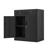 Wanfu Metal Storage Cabinet, 36" H Locking Storage Cabinet with Two Drawers and Adjustable Shelf, Metal Cabinets for Office, Garage, Home-Black Wanfu