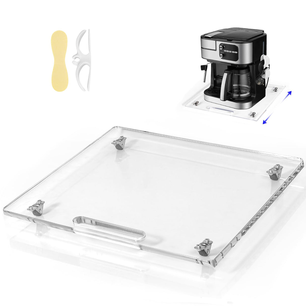 Baemin Acrylic Appliance Slider with Rubber Wheels, Sliding Tray for Heavy Kitchen Appliances, Coffee Maker Slider Tray for Counter, Countertop Moving Tray Accessories for Kitchen - 13" x 14" (Clear) Baemin