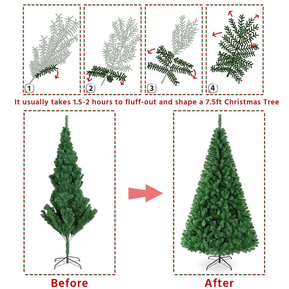 Yaheetech 7.5ft Artificial Full Spruce Christmas Tree, Artificial Xmas Tree with 1011 PVC Branch Tips and Foldable Metal Stand for Home, Party, Office Decoration, Holiday Décor Indoor & Outdoor, Green