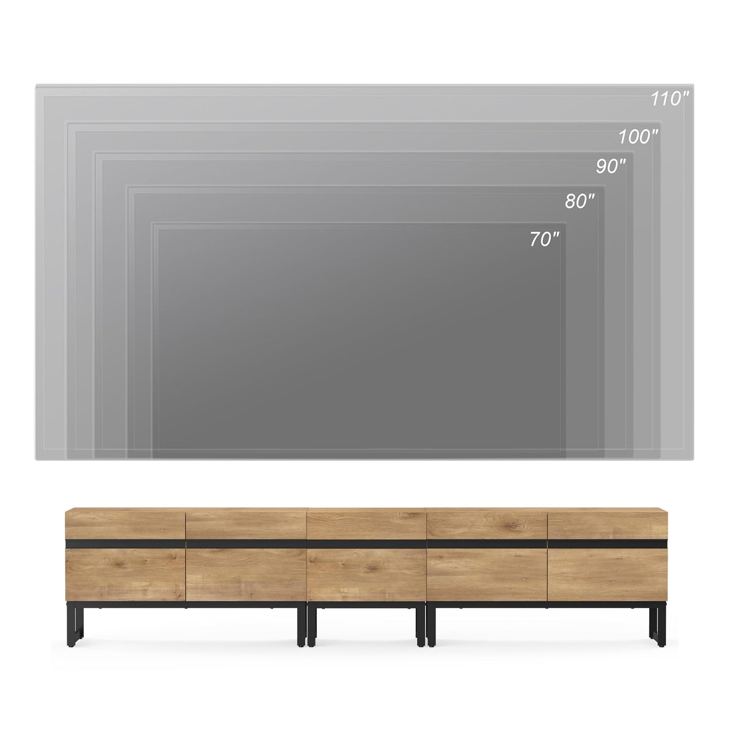 WAMPAT Modern TV Stand for TVs up to 90 inch TV, 3 in 1 Entertainment Center TV Console with Storage Cabinets and Metal Base,Media Console for Living Room, Oak,89''