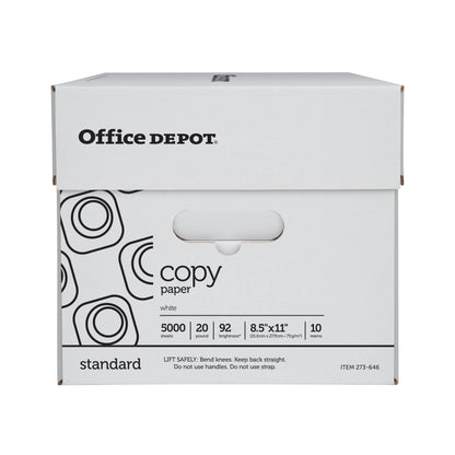 Office Depot White Copy Paper, 8 1/2in. x 11in., 20 Lb, 500 Sheets Per Ream, Case Of 10 Reams, 40402786