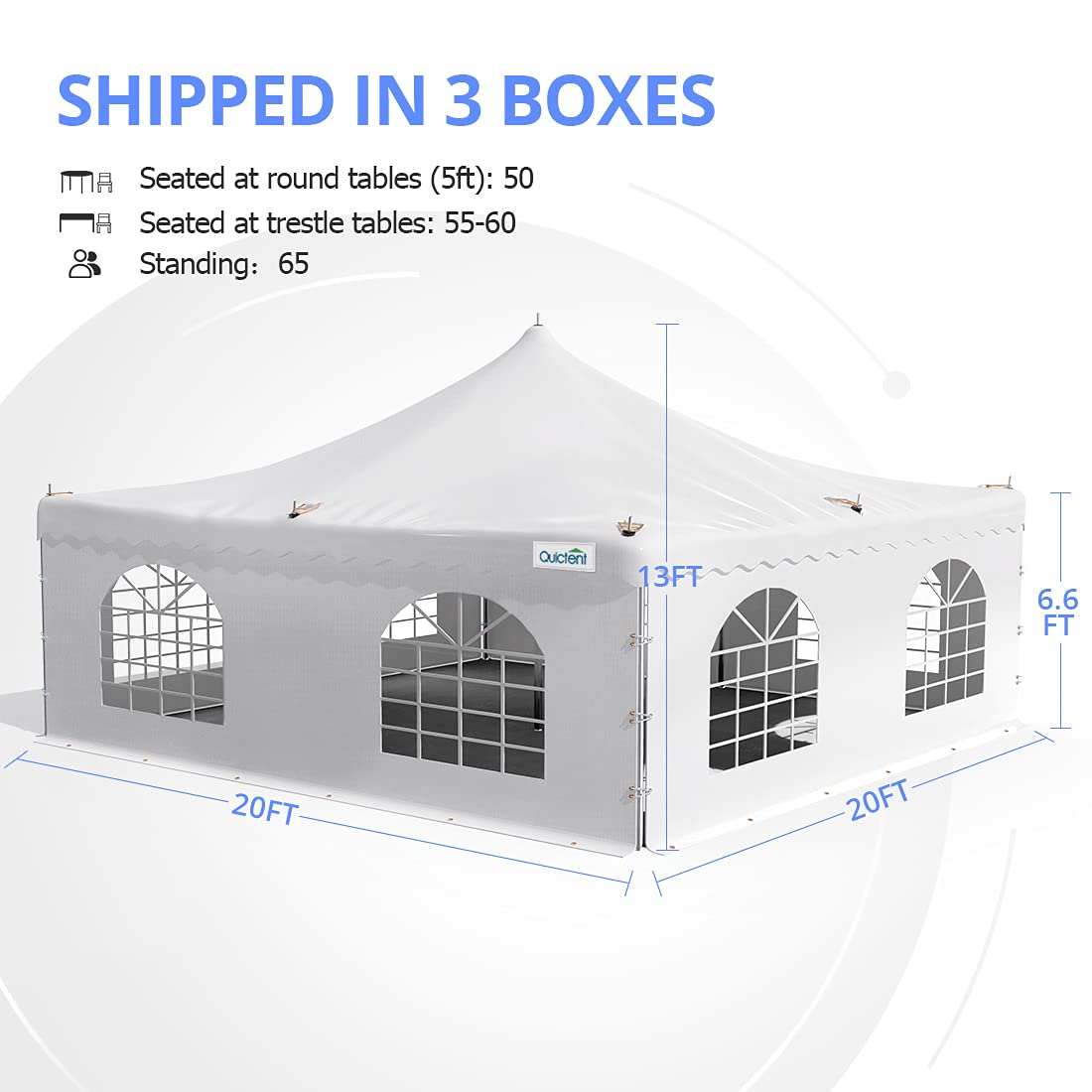 Quictent 20'X20' PVC Fire Retardant Pole Tent, Heavy Duty Party Tent Canopy Shelter, 33-80 Person Capacity, for Parties, Weddings, and Events, Commercial and Residential Use - WoodArtSupply