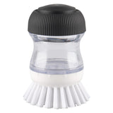 OYV Dish Scrub Brush with Soap Dispenser, Kitchen Brush for Dish Pot Pan Sink Cleaning, 1 Piece Soap Dispensing Palm Brush, Black/Clear/White OYV