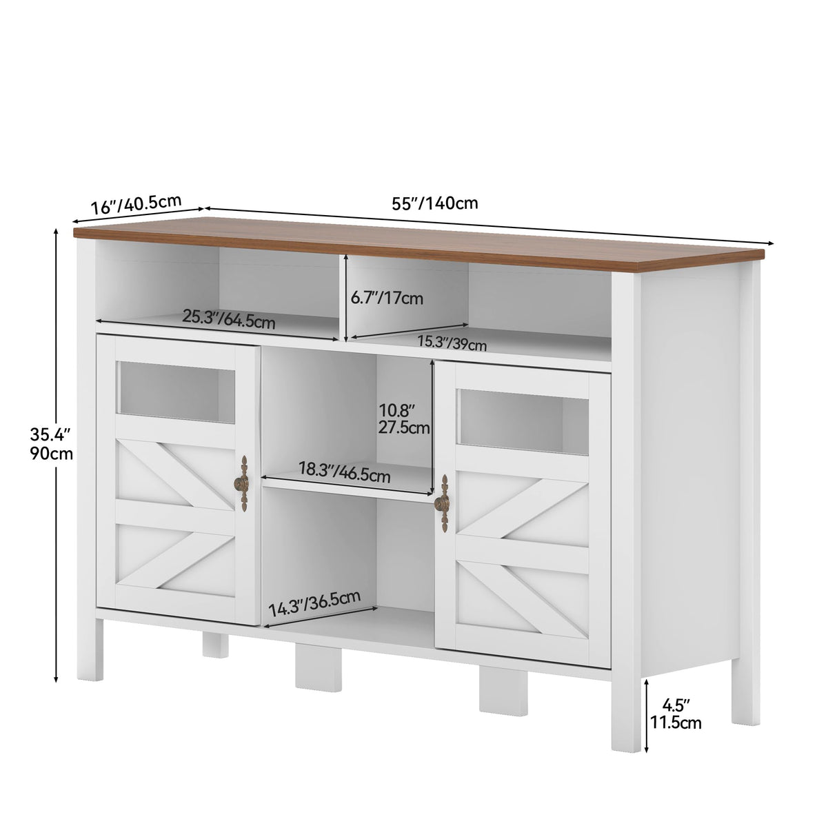 YITAHOME 55'' Farmhouse Buffet Cabinet with Storage, Large Sideboard Cabinet with 2 Doors & Open Storage, Versatile Coffee Bar Table for Kitchen & Living Room (White) YITAHOME