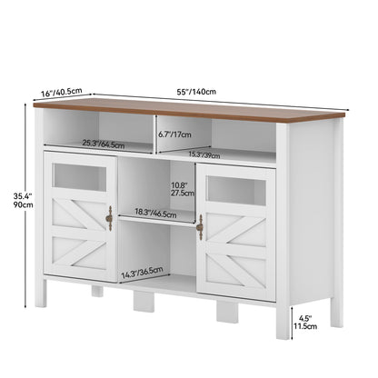 YITAHOME Buffet Cabinet with Storage, 55'' Large Sideboard Buffet Table with 2 Doors & Open Storage, Farmhouse Coffee Bar Cabinet for Kitchen, Living Room (White)