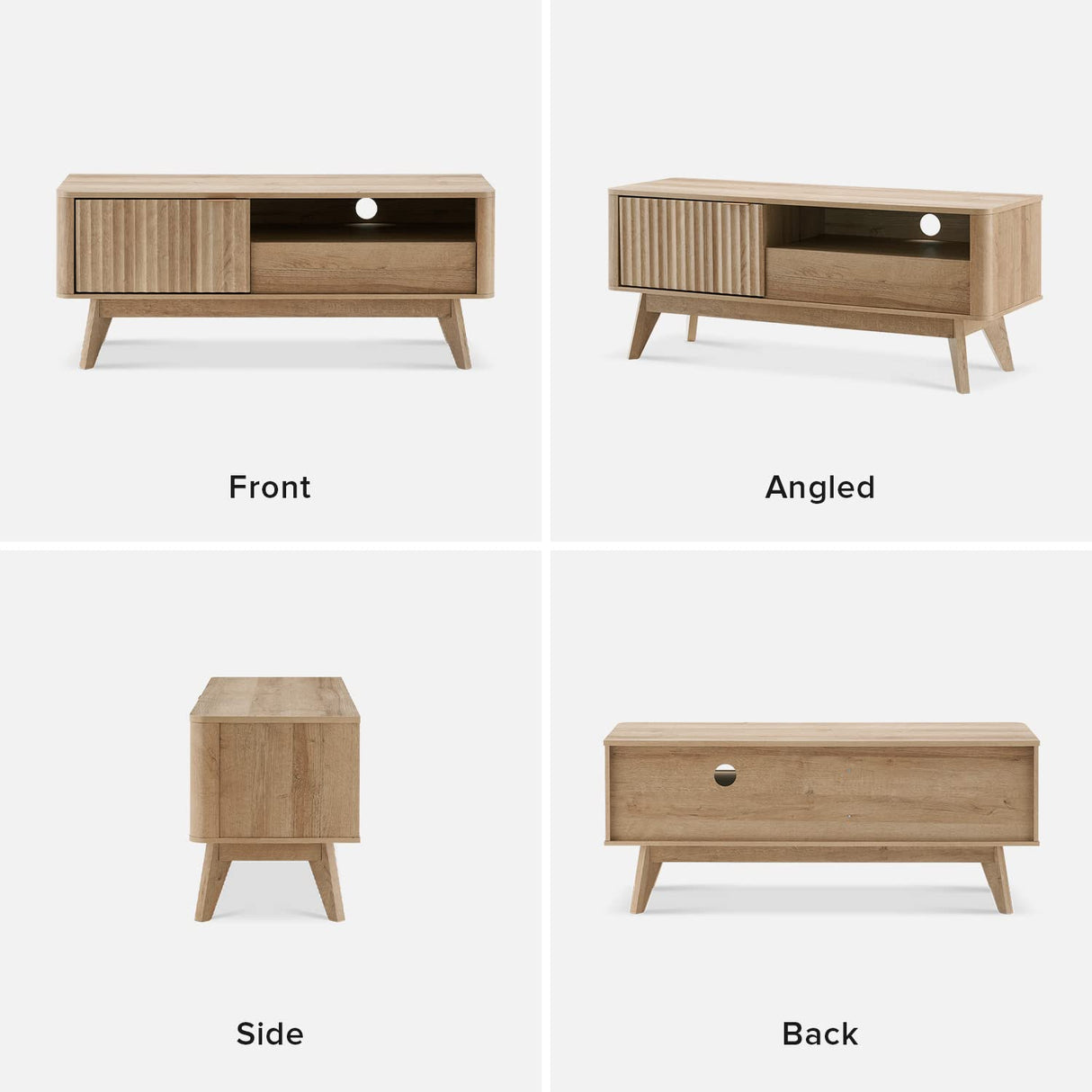 mopio Brooklyn Mid-Century Modern TV Stand, for TVs up to 50” Waveform Panel, Sleek Curved Profile with Adjustable Shelf and Sturdy Box Frame Leg (Golden Oak, 47") mopio