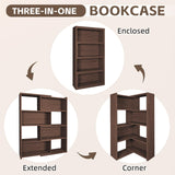AKFJOSGE Expandable 3-in-1 Convertible Bookcase with Adjustable Width, Corner & Straight Shelf Design, 4-Tier Modern Storage Organizer, Space-Saving Wooden Bookshelf for Living Room, Bedroom AKFJOSGE