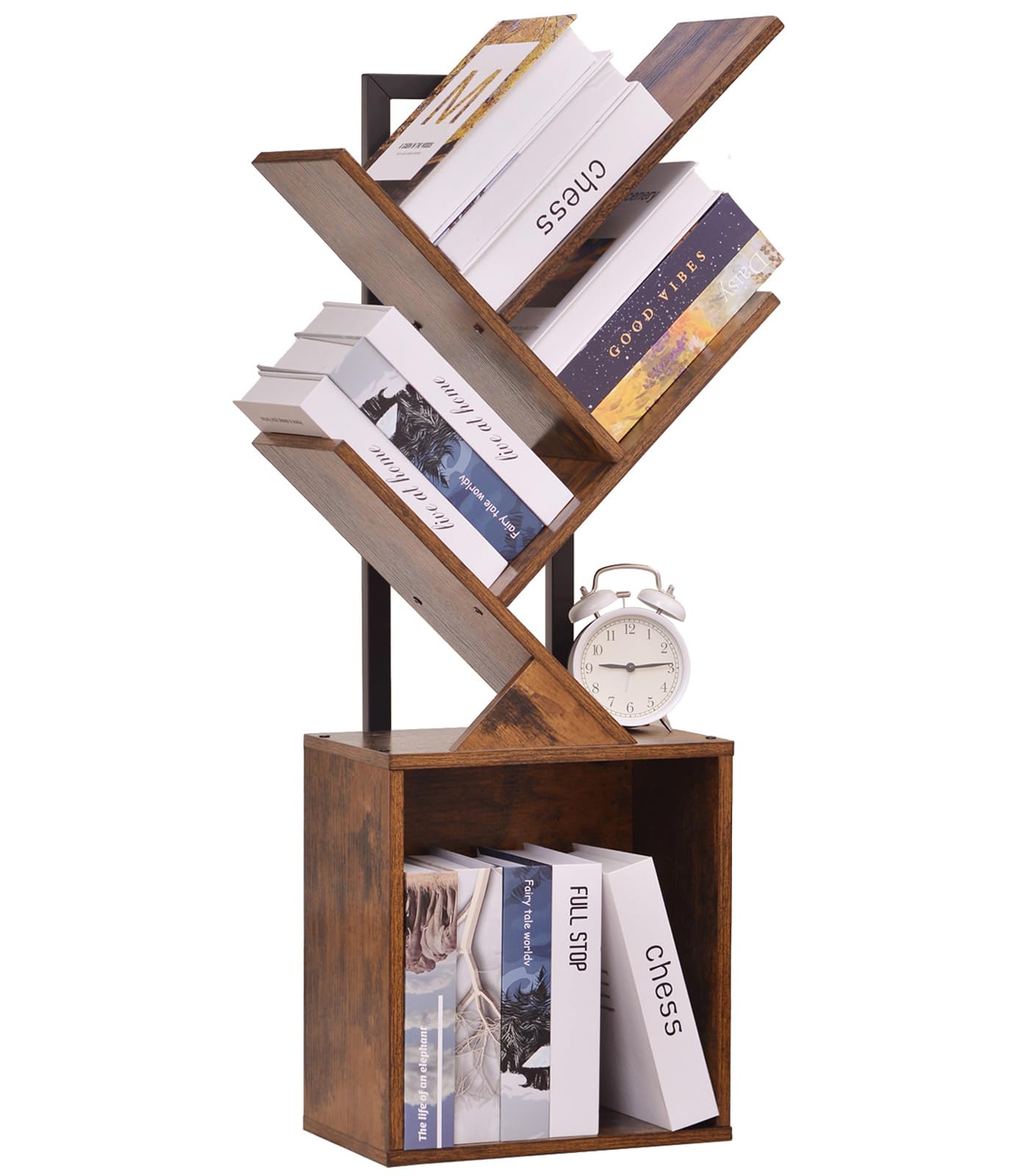 YSVCO Rustic Brown Tree Design 4-Tier Bookshelf for Small Spaces - WoodArtSupply