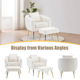 GODECOR Velvet Accent Chair Set,Modern Barrel Chair with Ottoman,Club Chair Reading Armchair with Lumbar Pillow for Living Room/Bedroom/Study Room/Home Office,White GODECOR