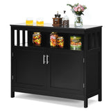 Giantex Kitchen Buffet Sideboard, Wooden Storage Server Cupboard Cabinet, Dining Room Living Room Bar Furniture 2-Door Console Table w/ 5-Position Adjustable Shelf & Open Shelf Drawer Cabinets (Black) Giantex