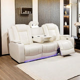 A Ainehome Power Leather Recliner Sofa Set with LED Lights, Recliner Sofa Sectional Couches for Living Room, Reclining Sofa and loveseat with USB Port/Storage Console(Creamy White,Sofa) A Ainehome