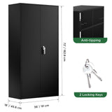Greenvelly Metal Storage Cabinet, 72" Black Locking Metal Garage Storage Cabinet with Doors and 4 Adjustable Shelves, Lockable Steel Cabinet for Home Office, Garage, Shop, School (36" W x 18" D) Greenvelly