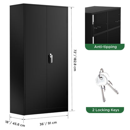 Greenvelly Metal Storage Cabinet, 72" Black Locking Metal Garage Storage Cabinet with Doors and 4 Adjustable Shelves, Lockable Steel Cabinet for Home Office, Garage, Shop, School (36" W x 18" - WoodArtSupply