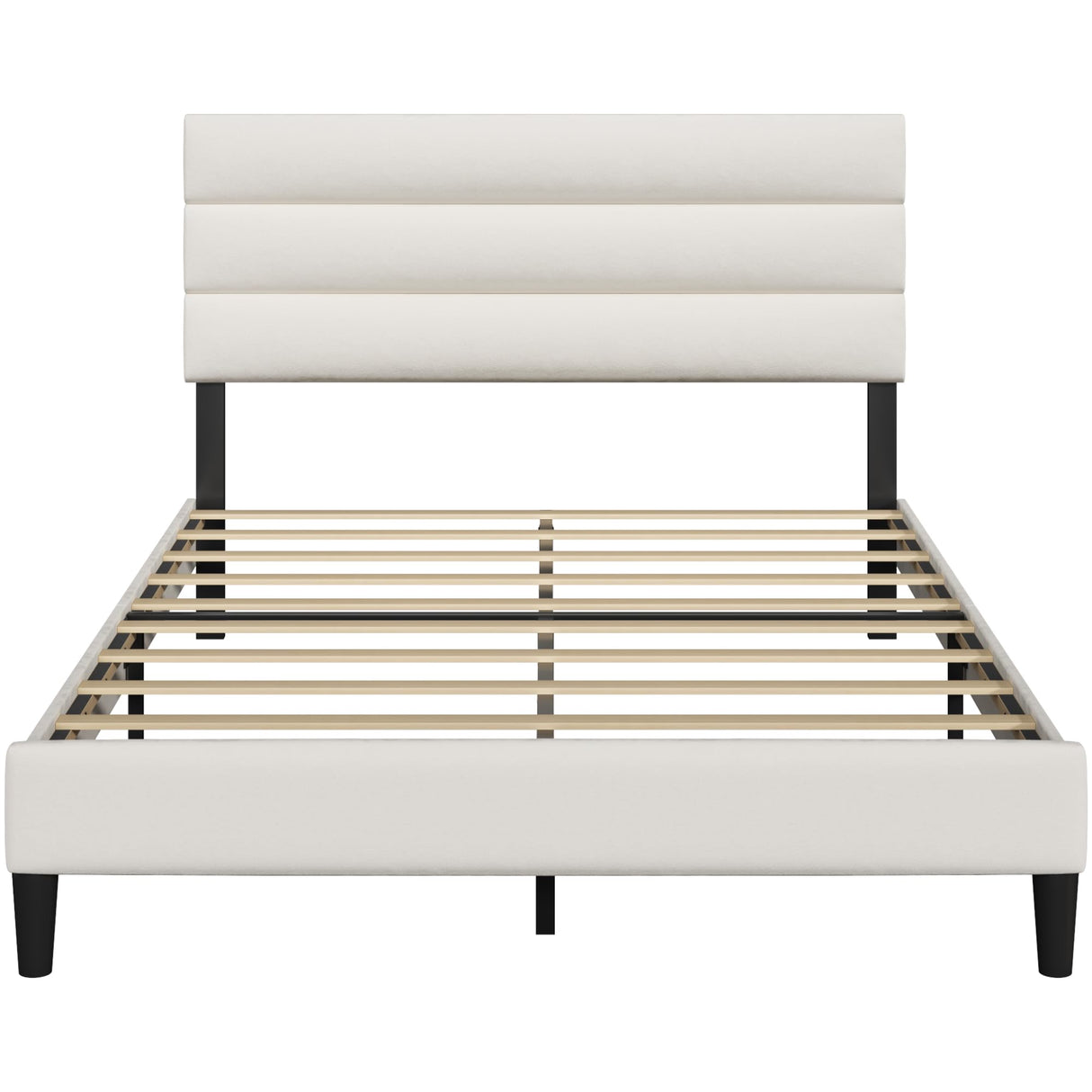 Acurax Queen Size Bed Frame with Velvet Upholstered Headboard, Platform Bed Frame with Metal Support, Fully Upholstered Mattress Foundation, No Box Spring Needed, Noise Free, Easy Assembly, Beige Acurax