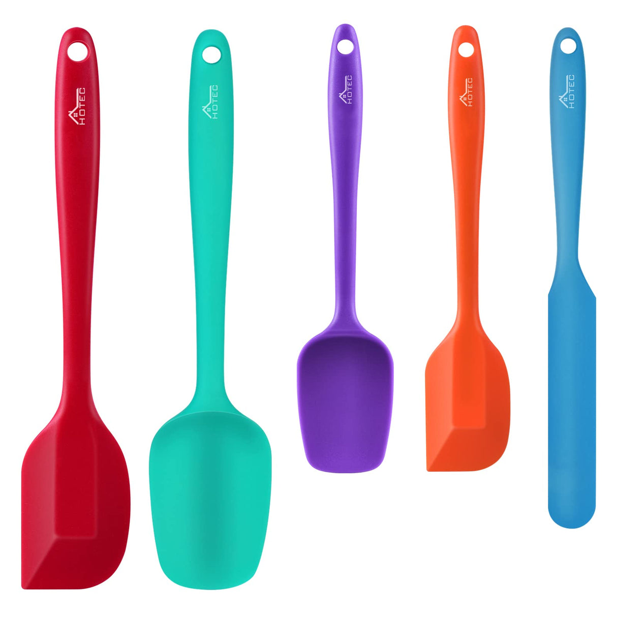 HOTEC Food Grade Silicone Rubber Spatula Set for Baking, Cooking, and Mixing High Heat Resistant Non Stick Dishwasher Safe BPA-Free Multicolor Set of 5 HOTEC