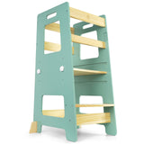 WOOD CITY Kitchen Step Stool - Safe Montessori Standing Tower for Kids with Safety Rail, Height Adjustable Toddler Ideal Helper for Learning New Skills, Anti-Slip Protection for Bathroom - Green… WOOD CITY