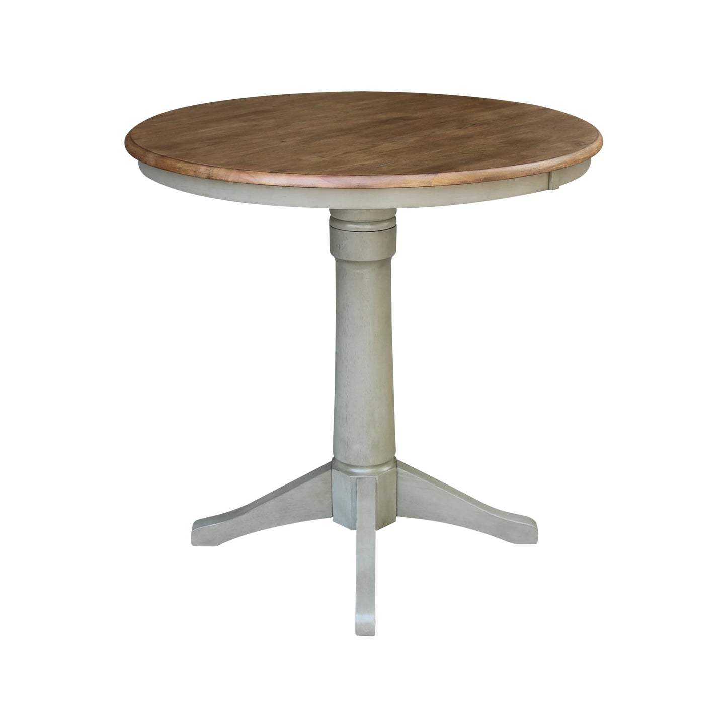 IC International Concepts 36" Round Top Pedestal Counter Height-Distressed Hickory/Stone Finish Dining Tables - WoodArtSupply