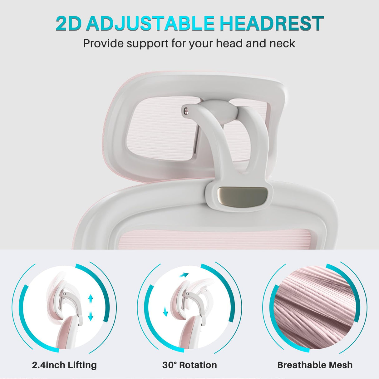 SeekFancy Ergonomic Office Chair M903, High Back Computer Desk Chair with Wheels, Comfy Mesh Office Chair with Adjustable Lumbar Support & Headrest, Pink Swivel Executive Managerial Task Chair SeekFancy