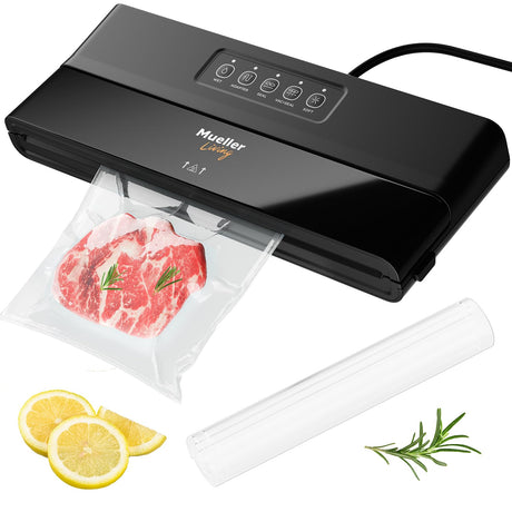 MuellerLiving Vacuum Sealer Machine, Compact Vacuum Sealer Kit with Bags/Roll, LED Light Indicators, Preserve, Marinate, Sous Vide, Black Mueller
