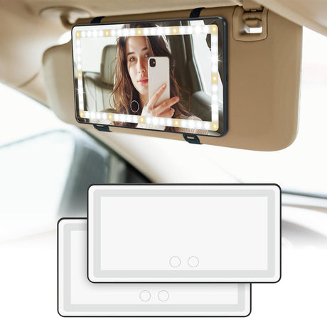 JOYTUTUS Car Sun Visor Vanity Mirror, Car Vanity Mirror With Lights, Makeup Mirror with 3 Light Modes & 60 LEDs, Rechargeable Car Mirror Dimmable Touch Control Travel Makeup Mirror for Car Truck SUV JOYTUTUS