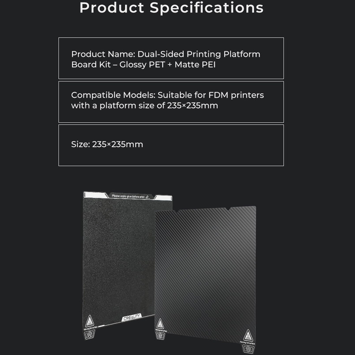 Creality Double-Sided PEI + PET Build Plate for K1, Ender 3 V3, 3D Printer Flexible Spring Steel Build Plate Glossy PET + Matte PEI Platform Bed for K1, Ender 3 V3 KE, Ender 5 S1, Ender 3 Series KOYOFEI