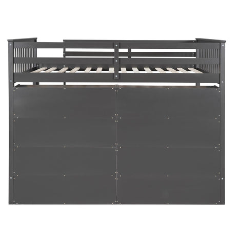 Bekeknlny Full Size Gray Loft Bed with 8 Open Shelves and Built-in Ladder Bekeknlny