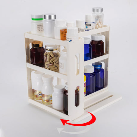 Dutiplus Medicine Organizer 2 Three-Decker Shelves Cabinet Storage Rack Organizer for Holding Vitamins, Supplements Cosmetics 10.82”H x 5.82”W x 10.43”D (Creamy White) WoodArtSupply