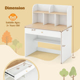 HONEY JOY White Kids Desk, Wooden Children School Study Table with Hutch, Pull-Out Drawer, Storage Shelves, Student Writing Desk Computer Workstation for Bedroom, 3+ Years Old HONEY JOY