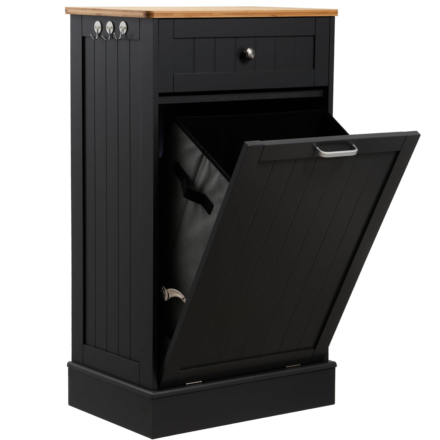 AHB 13 Gallons Tilt Out Trash Cabinet, Hidden Trash Can Kitchen Wooden Tilt Out Pet Proof Hidden Trash Bin for Kitchen Living Room,Black - WoodArtSupply