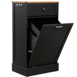 AHB 13 Gallons Tilt Out Trash Cabinet, Hidden Trash Can Kitchen Wooden Tilt Out Pet Proof Hidden Trash Bin for Kitchen Living Room,Black AHB