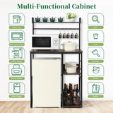 AGESISI 4-Tier Mini Fridge Cabinet Microwave Stand with Storage, 22.8"D x 35"W x 60.9"H Bakers Rack Shelf with 5 S-Shaped Hooks, Freestanding Coffee Bar Organizer for Kitchen Dorm Home, Rustic Brown AGESISI