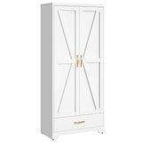 YITAHOME 62" Kitchen Pantry Cabinet, Metal Storage Cabinets with Adjustable Shelves, Farmhouse Pantry Organizer with Door and Drawer for Dining Living Room, White YITAHOME