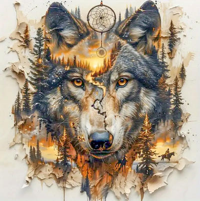Wolf Diamond Art Kits for Adults, 5D Diamond Painting Kits for Adults Beginners, DIY Round Gem Arts Full Drill Diamond Art Dots Painting, Adult Crafts Kits for Gifts Home Wall Decor 14” x 14”